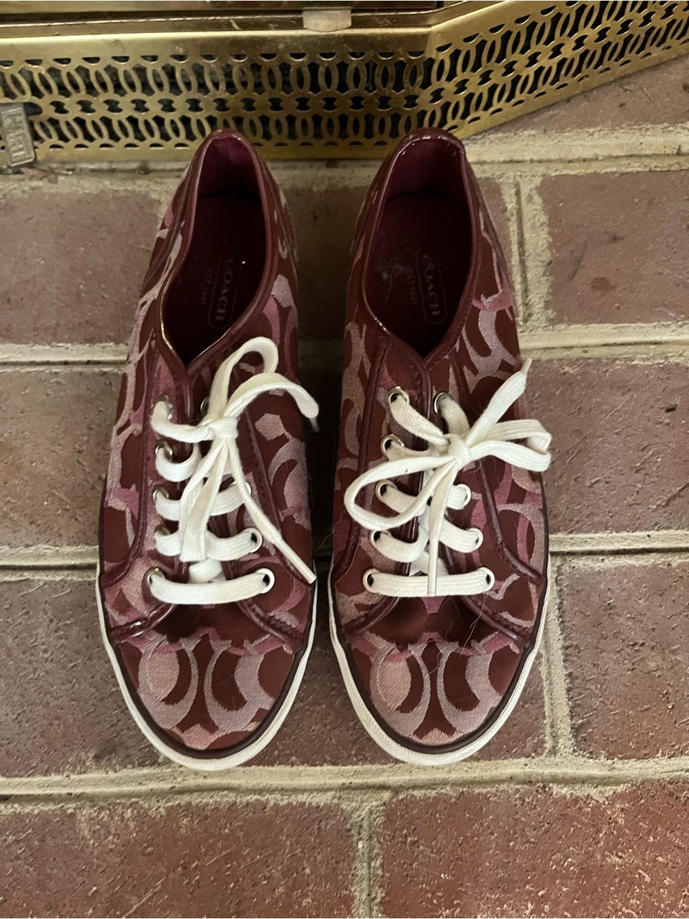 Coach Women's Maroon Signature Lace-Up Sneakers